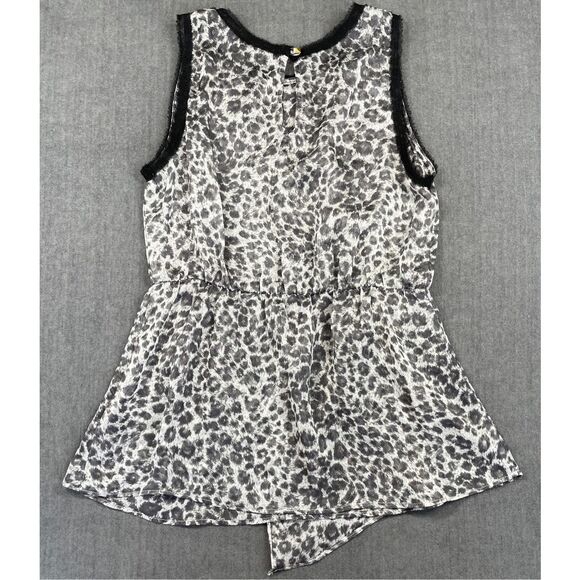 Sheer Leopard Print Sleeveless Top Potter’s Pot Women S Gray Black Elastic Waist - Picture 8 of 10